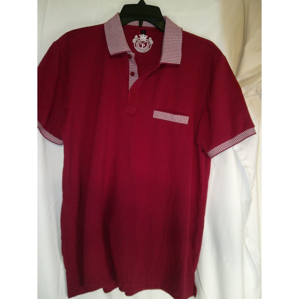 Vintage Pacer Premium Polo Red Gingham Trim Classic Casual Golf‎ Shirt Size L